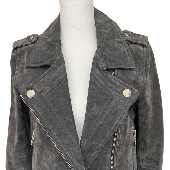 Blank NYC Small 100% Suede Leather Moto Jacket Gray Zip Pockets Asymmetrical - Picture 5 of 16